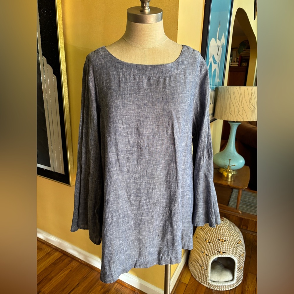 cynthia rowley blue linen summer top